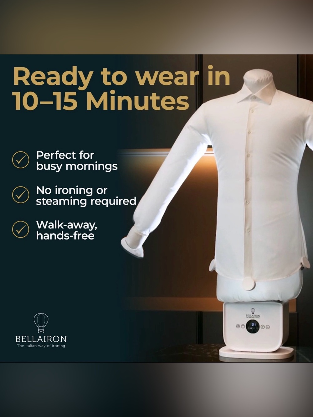 BELLAIRON - Hands-Free Automatic Ironing Machine for Shirts and Pants
